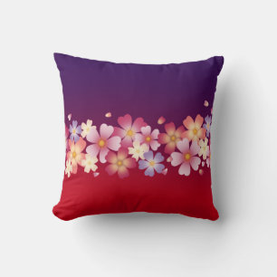 Cojín Decorativo Mezcla Sakura Flores Kimono Estilo Rojo y Púrpura