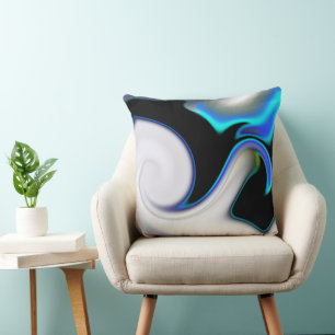 Cojín Decorativo Mezcla suave con curvas de neón azul sobre la somb