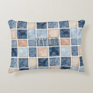 Cojín Decorativo Mezclilla crema brillo azul falso