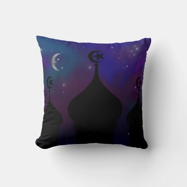 Cojín Decorativo Mezquita de Ramadán con cielo nocturno mágico (Anverso)