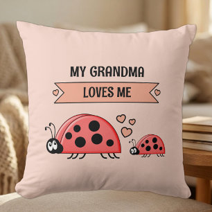 Cojín Decorativo Mi abuela me ama mariquitas melocotón bebé