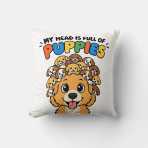 Cojín Decorativo Mi Cabeza Está Llena de Cachorros Dibujo Divertido