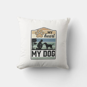 Cojín Decorativo Mi corazón mi perro grabado vintage diseño amante