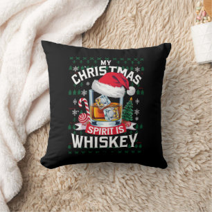 Cojín Decorativo Mi espíritu navideño es Whiskey Suéter feo Navidad