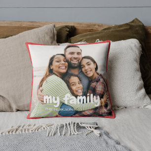 Cojín Decorativo Mi familia   Resumen de texto de Boho con dos foto