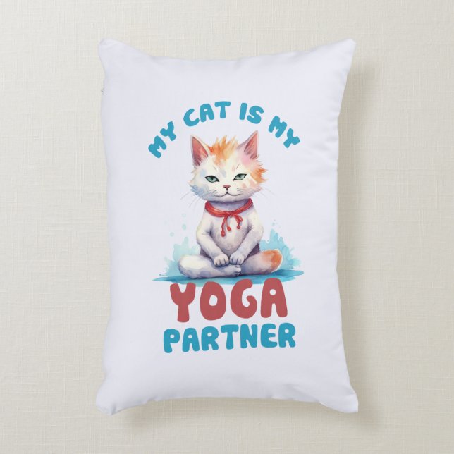 Cojín Decorativo Mi Gato Es Mi Pareja De Yoga -Gato Mediador Adorab (Frente (Vertical))