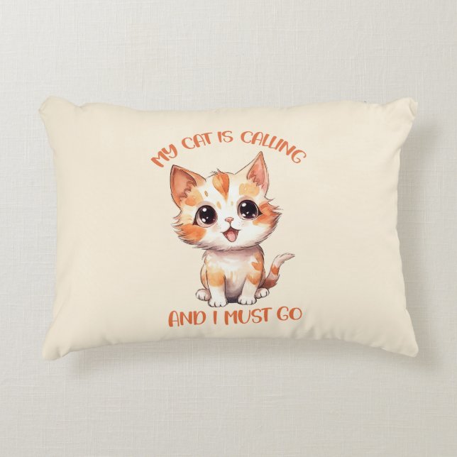 Cojín Decorativo Mi Gato Está Llamando A Un Gato Naranja. (Anverso)