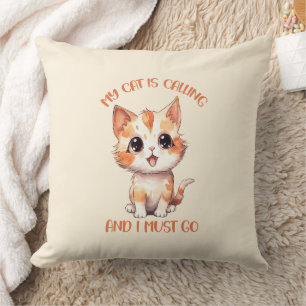 Cojín Decorativo Mi Gato Está Llamando A Un Gato Naranja.