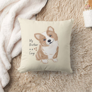 Cojín Decorativo 'Mi hermano es un Corgi' Perro juguetón Crema Cáli