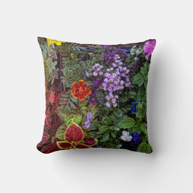 Cojín Decorativo Mi Jardín-Coleo, maravillas, y petunias traseros (Anverso)