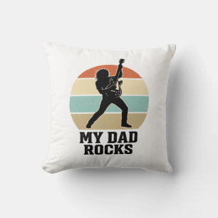 Cojín Decorativo Mi Papá Rocks Diseño de Camiseta de Guitarra Vinta