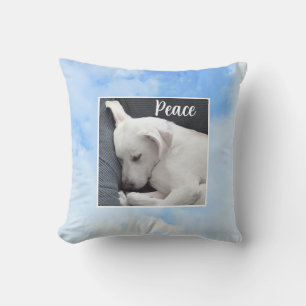 Cojín Decorativo Mi Paz les Doy Versículo Bíblico Perro en Cielo Az