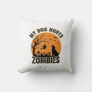 Cojín Decorativo Mi perro caza zombies Diseño vintage de perro de H