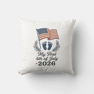 Cojín Decorativo Mi Primer 4 de Julio 2026 Bebé Vintage Patriótico 