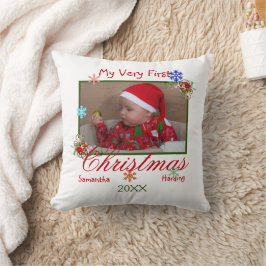 Cojín Decorativo Mi primera foto de bebé en Navidad personalizada