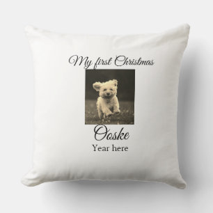 Cojín Decorativo Mi primera Navidad agregar nombre de mascota fecha