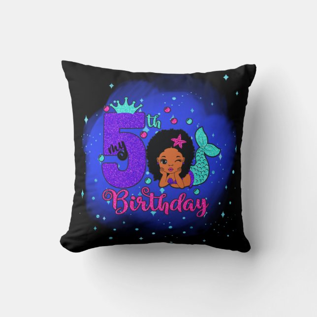 Cojín Decorativo Mi sirena de cumpleaños número 5 (Anverso)