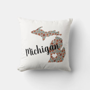 Cojín Decorativo Michigan El Estado Mitten Con Patrón Floral