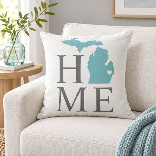 Cojín Decorativo Michigan Hogar Aqua Gris Texto Estado