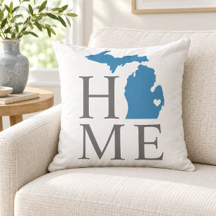 Cojín Decorativo Michigan Hogar Texto Gris Estado Azul