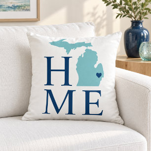 Cojín Decorativo Michigan Home Aqua Marina del Estado Texto