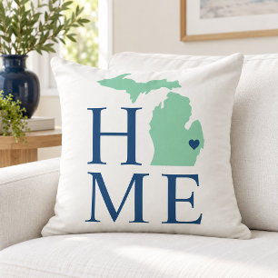 Cojín Decorativo Michigan Home Mint Estado Navy Texto