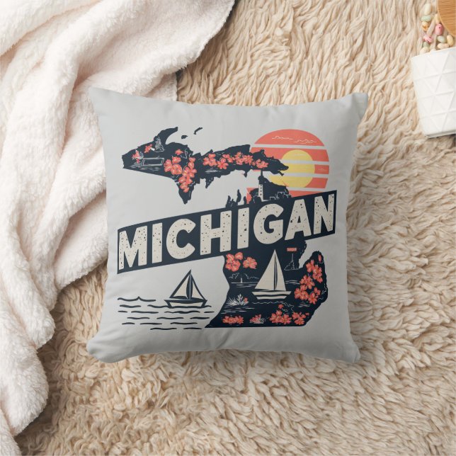 Cojín Decorativo Michigan Retro Silhouette (Manta)