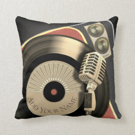 Cojín Decorativo Micrófono y disco de vinilo retros del vintage de