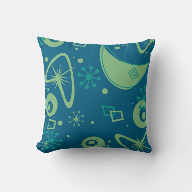 Cojín Decorativo Mid Century Atomic Starburst Retro Blue Green (Anverso)