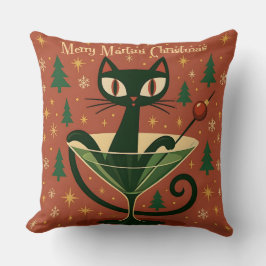 Cojín Decorativo Mid Century Black Cat Merry Martini Christmas