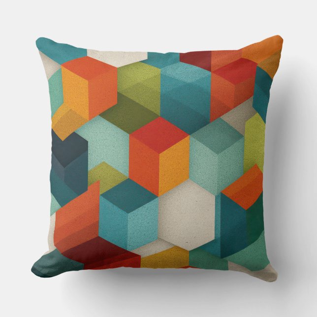 Cojín Decorativo Mid-Century Geometric Cube Throw Pillow (Anverso)