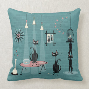 Cojín Decorativo Mid Century Kitty Mischief ©studioxtine