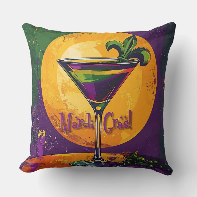 Cojín Decorativo Mid Century Mardi Gras Sunset Fleur De Lis Martini (Anverso)