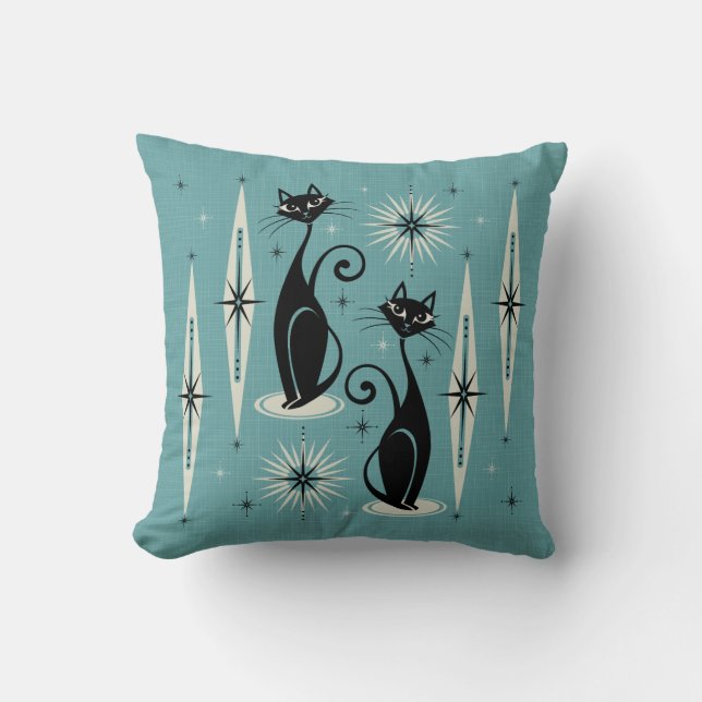 Cojín Decorativo Mid Century Meow on Blue (Anverso)