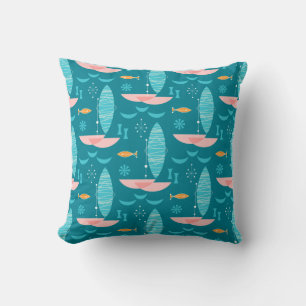 Cojín Decorativo Mid Century Pink Catamaran - Blue Background