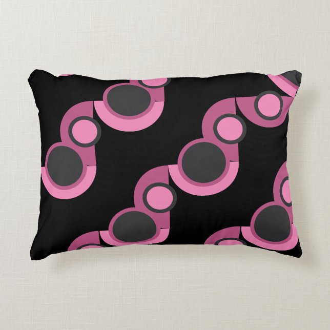 Cojín Decorativo MidCentury Moderno rosa, negro y gris (Anverso)