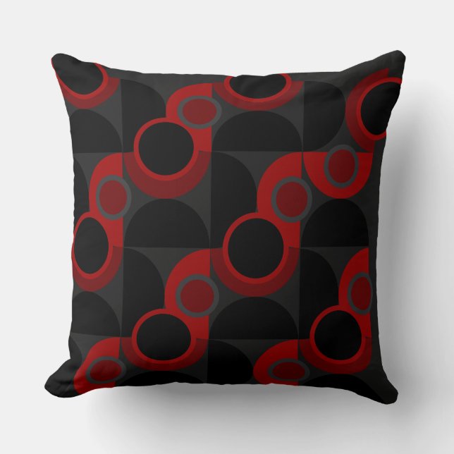 Cojín Decorativo MidCentury Rojo moderno, negro y gris (Anverso)