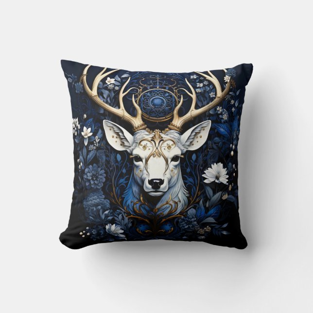 Cojín Decorativo Midnight Celestial Floral Gothic Deer  (Anverso)