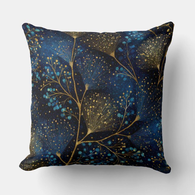 Cojín Decorativo Midnight Gold Botanical Throw Pillow (Anverso)