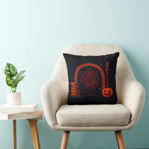 Cojín Decorativo Midnight Hearth Medieval-Naranja y negro
