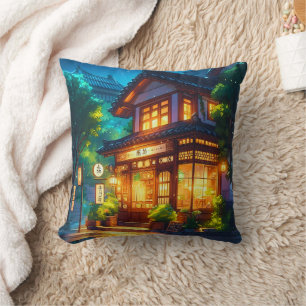 Cojín Decorativo Midnight Matcha – Acogedor Café Japonés Lofi