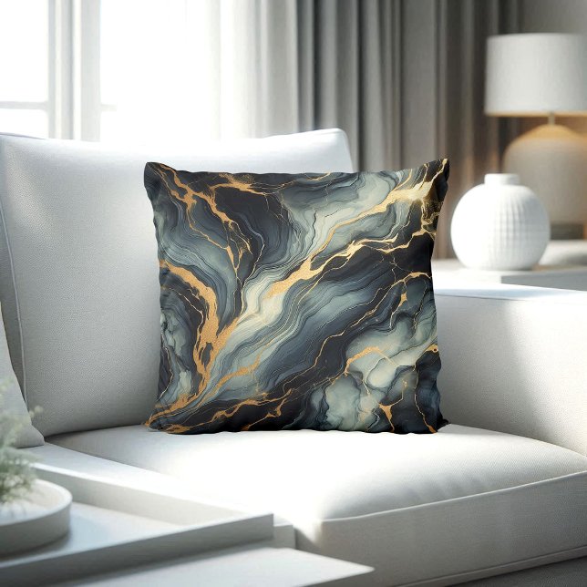 Cojín Decorativo Midnight Navy and Gold Marble Artistic Pattern (Subido por el creador)