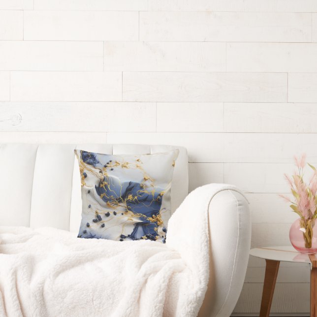 Cojín Decorativo Midnight Sapphire Marble with Gold Threads (Sofá)