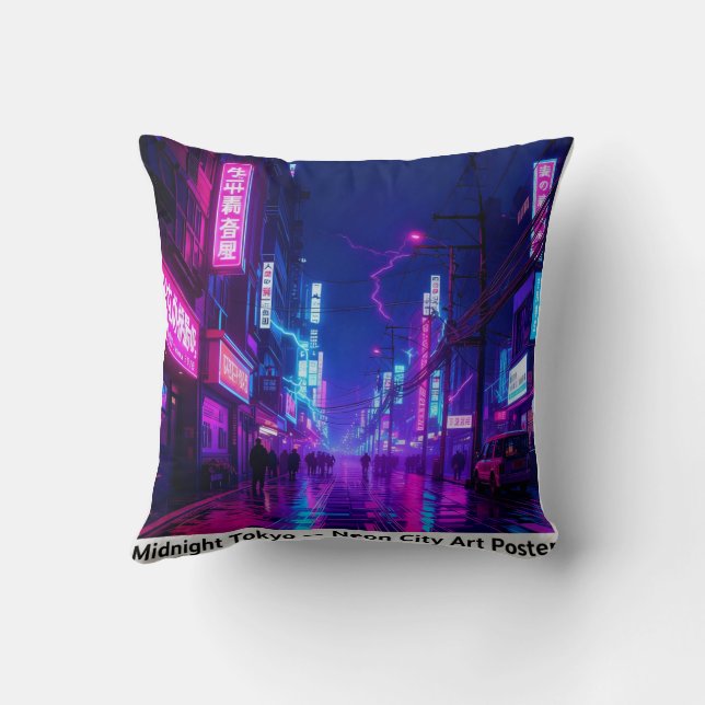Cojín Decorativo Midnight Tokyo — Neon Cyberpunk Throw Pillow (Reverso)
