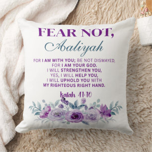 Cojín Decorativo Miedo Personalizado No Isaías 41:10 Floral Púrpura