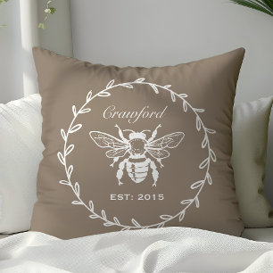 Cojín Decorativo Miel de Mocha Abeja Laurel Panal Monograma