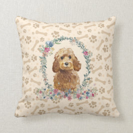 Cojín Decorativo Miel dorada Cockapoo Perro Paw Print & Floral Cute