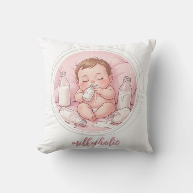 Cojín Decorativo Milkaholic Baby Print | Cute Nursery Funny Art (Anverso)