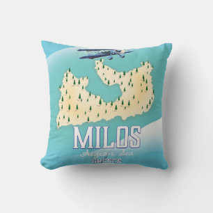 Cojín Decorativo Milos, isla griega Mapa arte de póster de viaje.