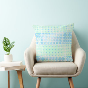 Cojín Decorativo Mini Cuadrados En Cuadrados Verde Azul Pastel